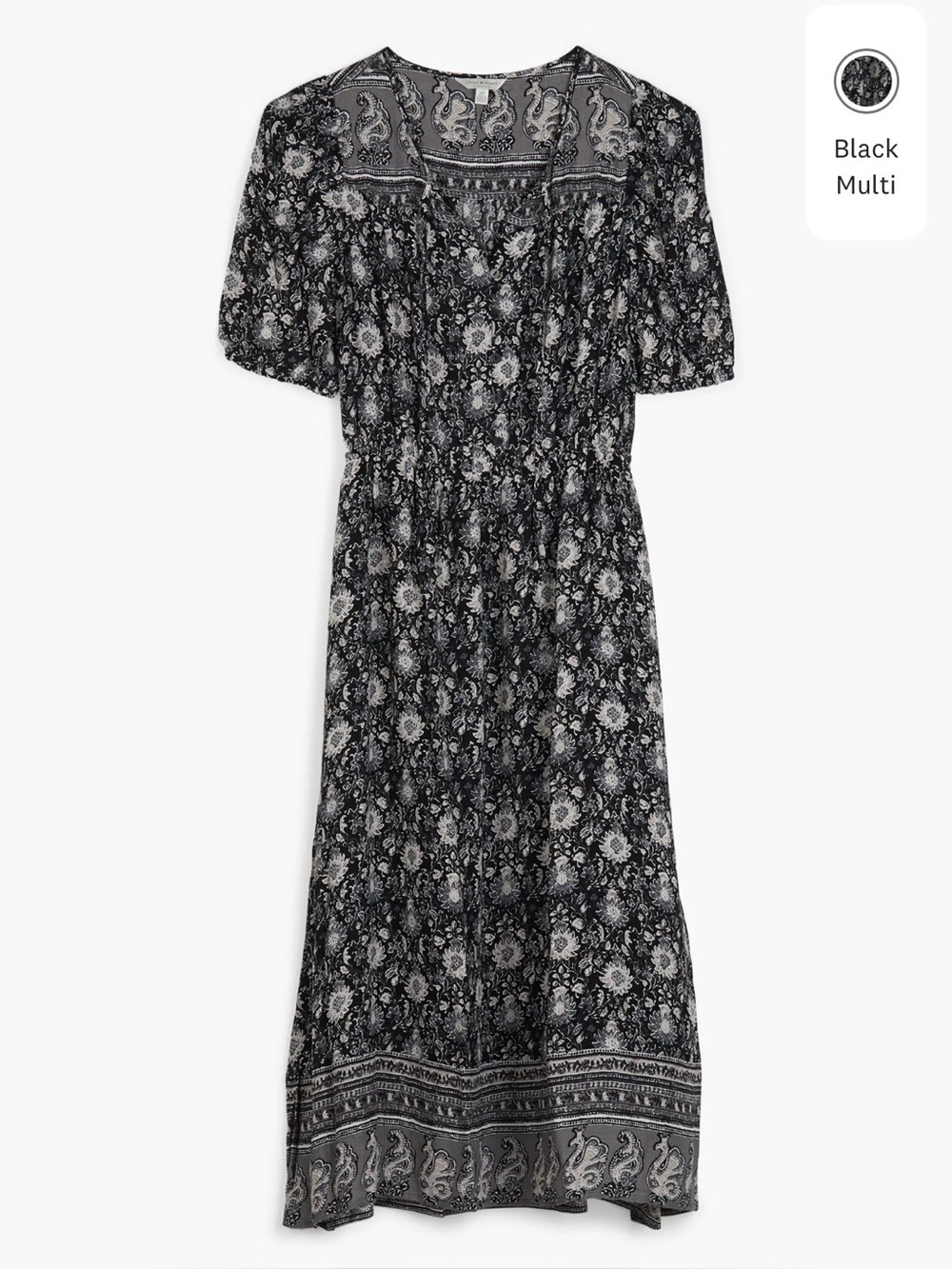 Lucky Brand Printed Peasant Black Multi Floral Dress Large